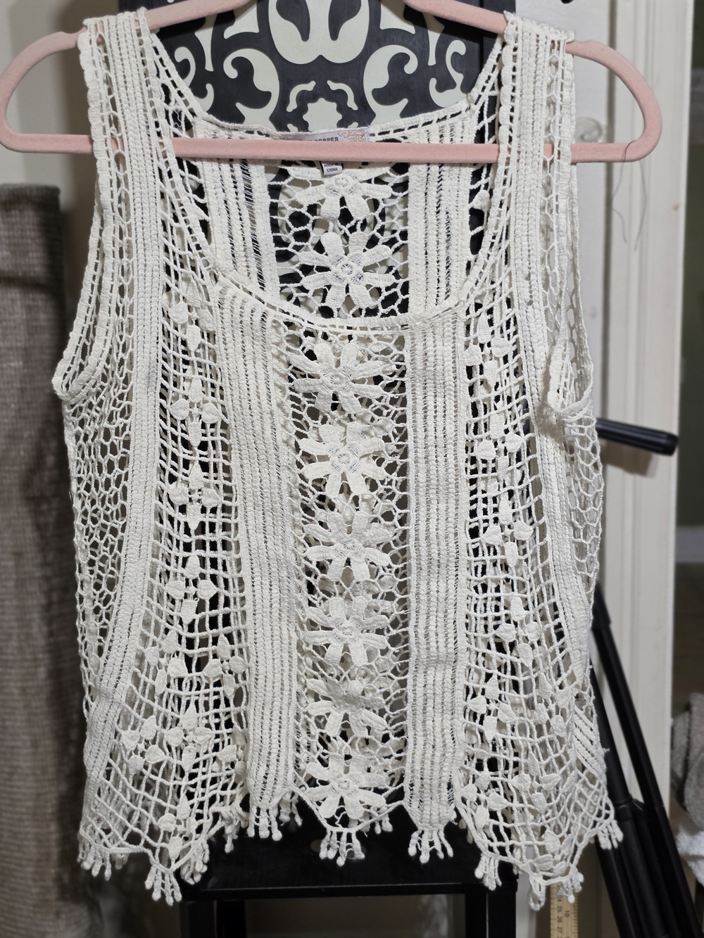 Blu Pepper Cream Crochet Lace Camisole Tank
